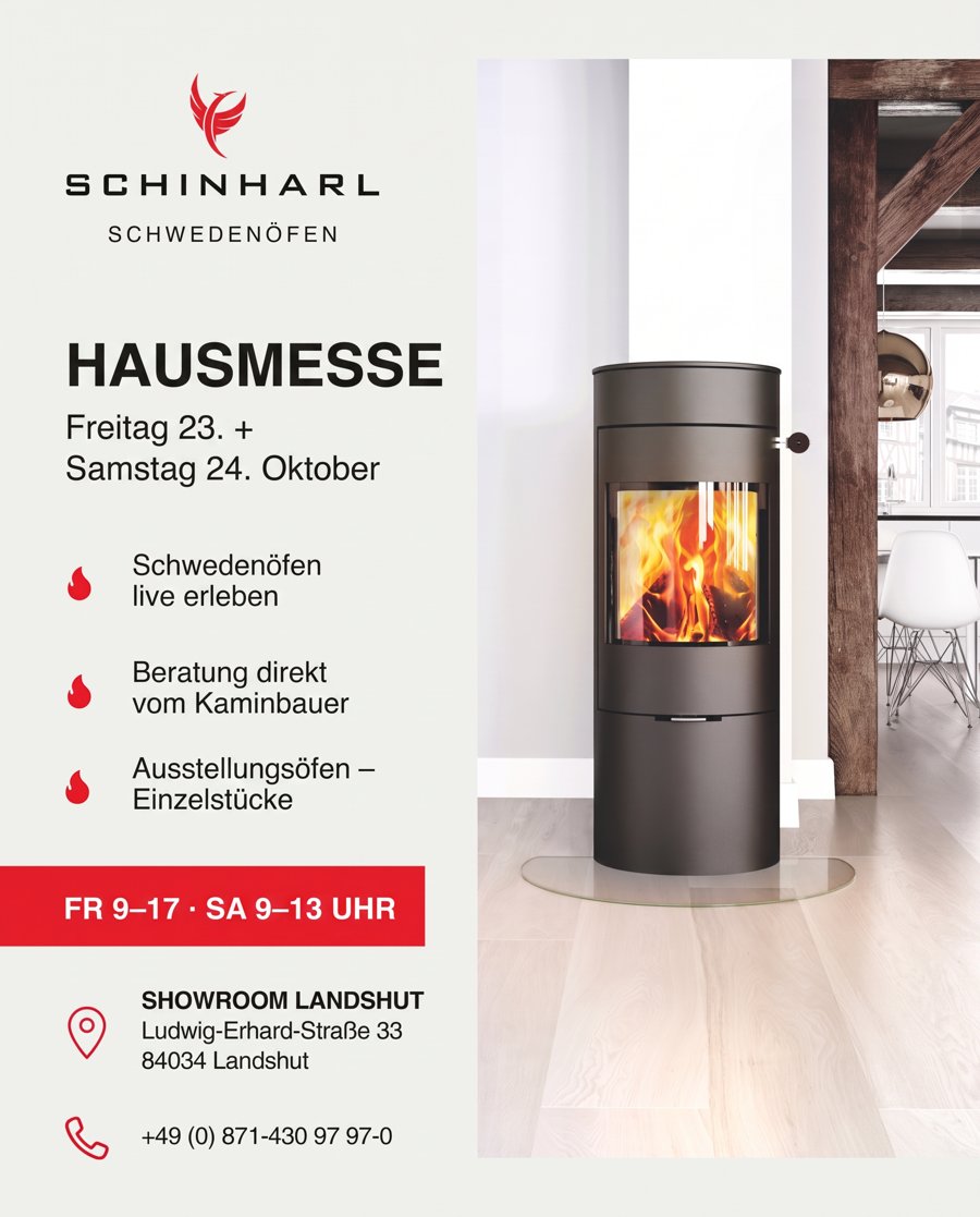 Hausmesse bei Schinharl: Freitag 23. und Samstag 24. Oktober, Showroom Landshut, Fr 9–17 Uhr, Sa 9–13 Uhr